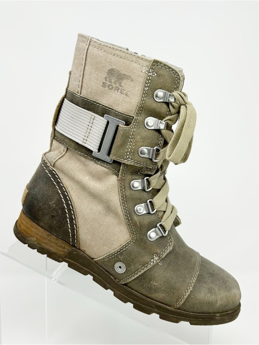 SOREL Major Carly Womens Combat Boots Green Lace-Up Side Zip Size 5.5 (EU 36.5)